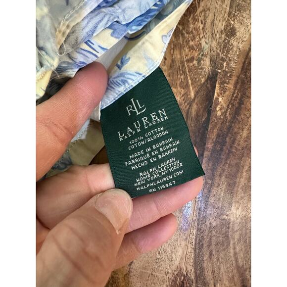 Vintage Lauren Ralph Lauren yellow blue rose French Floral flat Queen Bed Sheet - Picture 3 of 6